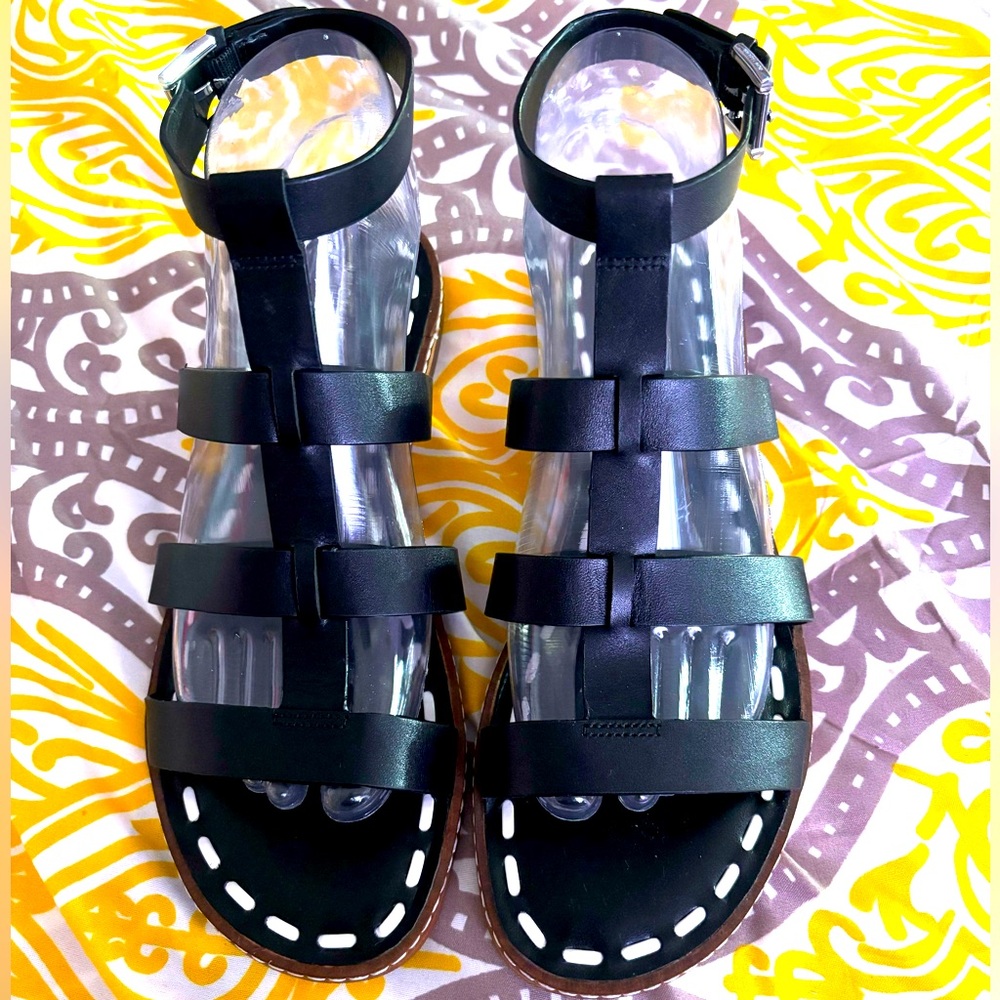 NWOT MICHAEL KORS BLACK LEATHER ANKLE STRAP SANDALS SZ 7.5